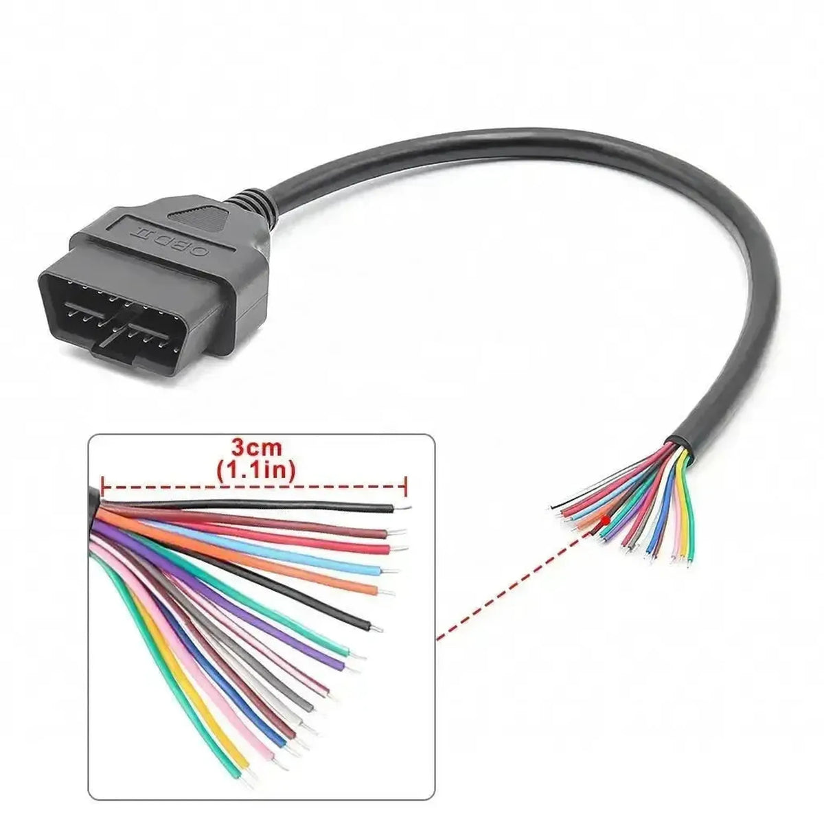 16kolíkový OBD2 konektor (zástrčka) s 16 otevřenými vodičovými konci (30 cm) | Příslušenství