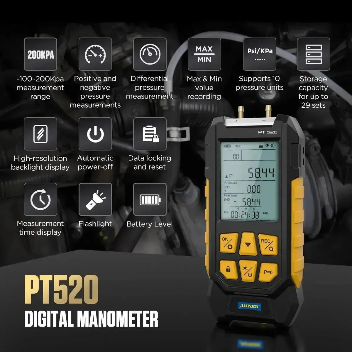 Autool PT520 | Manometr na vzduch