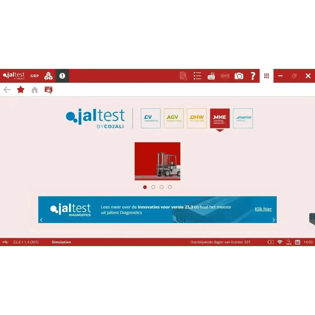 Diagnostický přístroj Jaltest MHE (Material Handling Equipment)