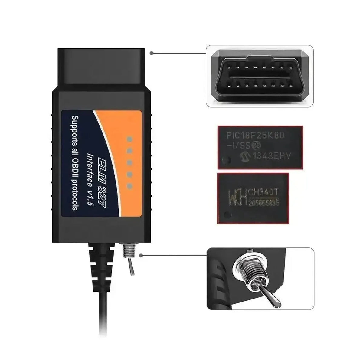 Univerzální ELM327 (CHT340) (HS/MS-CAN Switch) | USB-diagnostický kabel